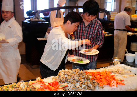 Shanghai China,Chinese Pudong Lujiazui Financial District,Century Avenue,Jin Mao Tower,Grand Hyatt Shanghai,hotel,restaurant restaurants food dining c Stock Photo