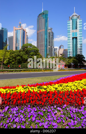 Shanghai China,Asia,Chinese,Oriental,Pudong Lujiazui Financial District,Century Avenue,Central Green Space,Greenland,flower flowers,Shanghai Huaneng U Stock Photo