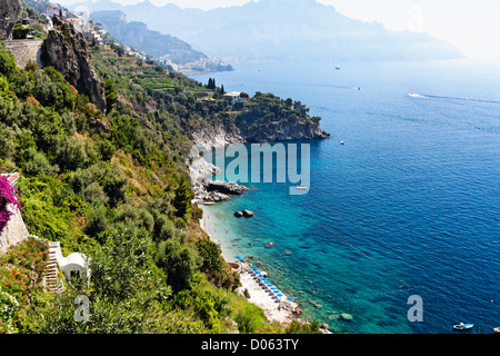 High Angle View of a Beach at the Amalfi Coast, Conca dei Marini, Campania, Italy Stock Photo