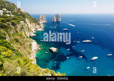 High Angle View of Coastline, Faraglioni Rocks, Capri, Campania, Italy Stock Photo