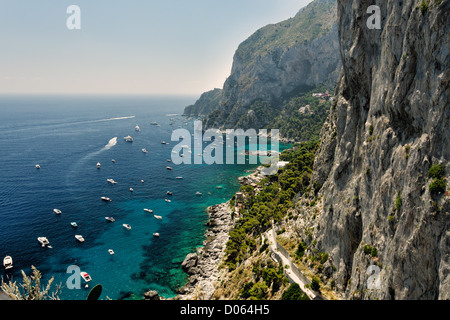 High Angle View of a Rugged Coastline, Marina Piccola, Capri, Campania, Italy Stock Photo