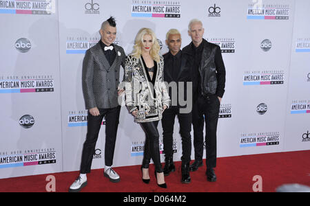 Nov. 18, 2012 - Los Angeles, California, U.S. - Adrian Young, Gwen Stefani, Tony Kanal, Tom Dumant (No Doubt) Attending The 40th Anniversary American Music Awards- Arrivals held at the Nokia Theatre in Los Angeles, California on November 18 2012. 2012(Credit Image: © D. Long/Globe Photos/ZUMAPRESS.com) Stock Photo