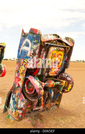 one of the cars in the cedilla ranch out of amarillo,tx on route 66(Interstate 40. Stock Photo