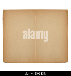 Old opened book with blank pages isolated on white background, sepia background Stock Photo