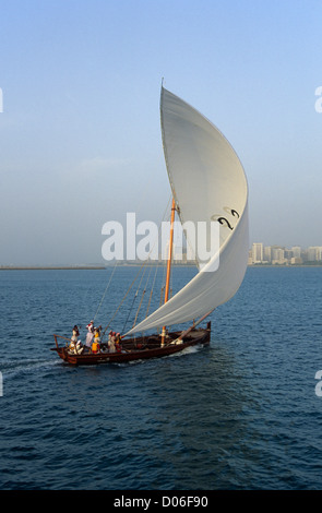 United Arab Emirates, Abu Dhabi, racing boat - dhow. Stock Photo