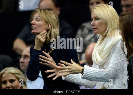 Former Czech tennis player Jana Novotna, right, pictured during the Davis Cup finals tennis match in Prague, Czech Republic, Sunday, November 18, 2012. (CTK Photo/Michal Kamaryt) Stock Photo