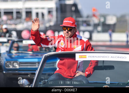 Nov. 18, 2012 - San Antonio, Texas, USA - Ferrari driver FERNANDO ALONSO waves to the crowd prior to the United States Grand Prix at the new Circuit of the America's. (Credit Image: © Robin Jerstad/ZUMAPRESS.com) Stock Photo