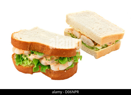 A king prawn salad sandwich with seafood sauce made with freshly sliced bread Stock Photo