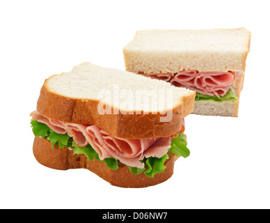 A ham salad sandwich made with freshly sliced bread cut in half with focus on the filling Stock Photo