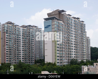 Large modern blocks of residential flats (apartments) in the suburbs of Seoul, South Korea. Stock Photo