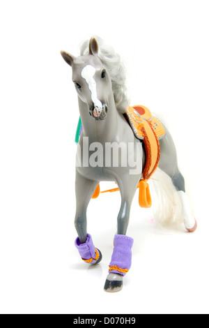 grey plastic toy horse over white background Stock Photo