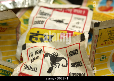 Chew tobacco cover warning shambu khaini Stock Photo