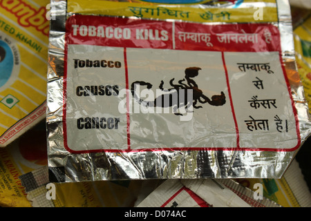 Chew tobacco cover warning shambu khaini Stock Photo