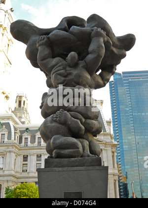 Jacques Lipchitz sculpture with Philadelphia City Hall in the background. Dedicated 1976 as part of the USA bicentenial Stock Photo
