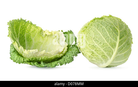 Cabbage leaves and cabbage isolated on white background Stock Photo