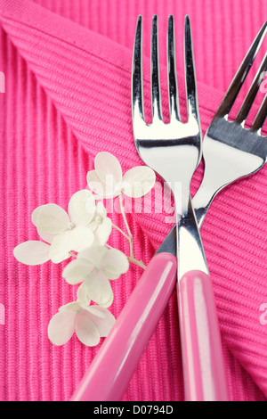 forks and hydrangea flower Stock Photo