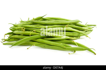Pile of raw green long beans over white background Stock Photo