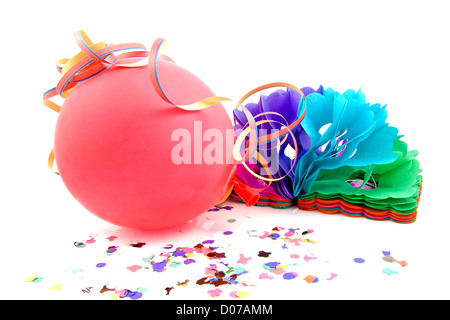 Balloon and party streamers for birthday isolated on white background Stock Photo