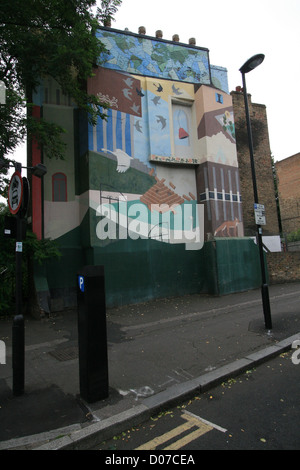 One of two murals on Bellefields Road by London Wall Public Art — 1987