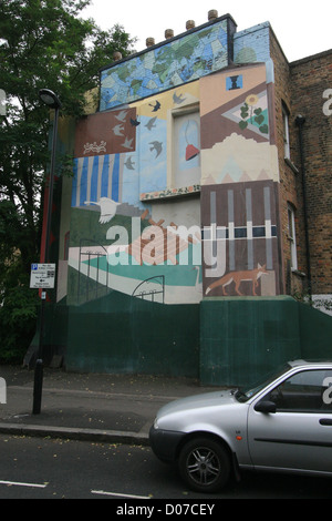 One of two murals on Bellefields Road by London Wall Public Art — 1987