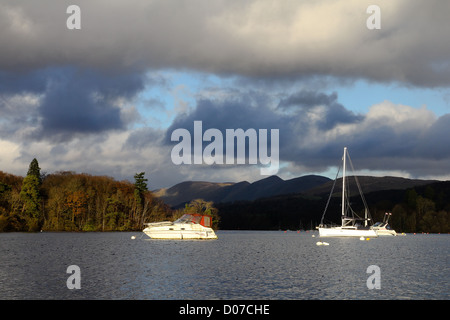 Boats on Lake Windermere, Cumbria, in Autumn Stock Photo