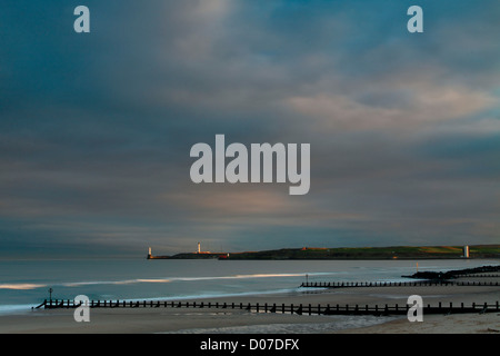 Girdle Ness and the North Sea from Aberdeen Beach at dusk, Aberdeenshire Stock Photo