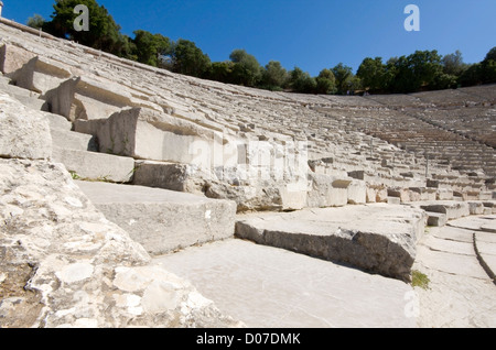 Ancient amphitheater of Epidaurus at Peloponnese, Greece Stock Photo