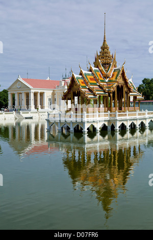 Phra Thinang Aisawan Thiphya Art is a Thai style pavilion - the Summer Palace pond at Bang Pa-In Stock Photo