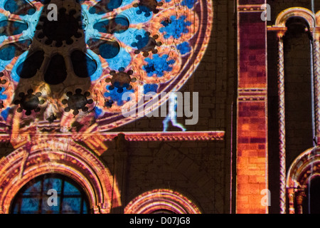 NEW SCENOGRAPHY ON ROYAL DOOR CATHEDRAL STAGED 'SPECTACULAIRES ALLUMEURS D'IMAGES' CHARTRES IN LIGHTS EURE-ET-LOIR (28) FRANCE Stock Photo