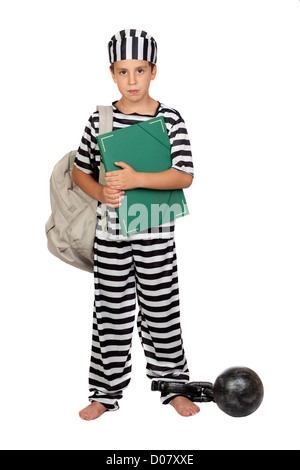 Student child with prisoner costume isolated on white background Stock Photo