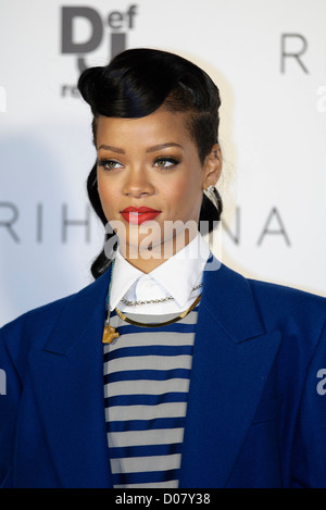 Rihanna attends the Christmas Lights Switch-on at Westfield Stratford City on 19/11/2012 at Stratford City, London. Persons pictured: Rihanna.  Rihanna performed material from her new album ‘Unapologetic’ as part of an exclusive free Christmas event.The 24-year-old performer took to the stage in Cherry Park within Westfield Stratford City in front of fans and Young Ambassadors from Westfield’s Christmas charity partner, Save the Children. Picture by Julie Edwards Stock Photo