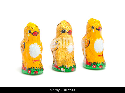chocolate easter chickens isolated on white background Stock Photo