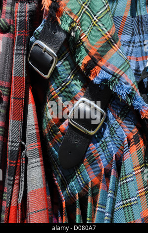 Plaid Scottish Kilts with Belt Buckle Stock Photo