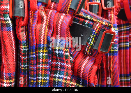 Red Scottish Kilts with Belt Buckle Stock Photo