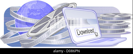 Video being downloaded on a computer Stock Photo