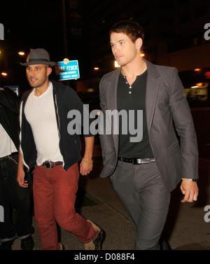 Kellan Lutz and a friend leaving Boa Steakhouse in Hollywood after attending the Summit Event Los Angeles California USA Stock Photo