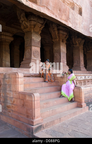 Cave 3-dedicated to Vishnu, is the largest and most elaborate at Badami, Karnataka,India Stock Photo