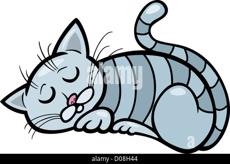 Cartoon Illustration of Sleeping Gray Tabby Cat Stock Photo