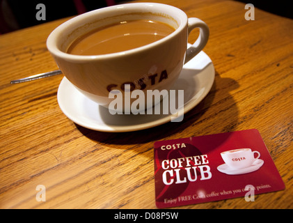 Costa Coffee loyalty card and drink, London Stock Photo