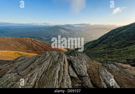 On Blencathra's summit ridge looking south over the Eastern Lake District Fells Stock Photo