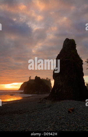 WA06660-00...WASHINGTON - Sunset at Ruby Beach on the Pacific Coast in Olympic National Park. Stock Photo