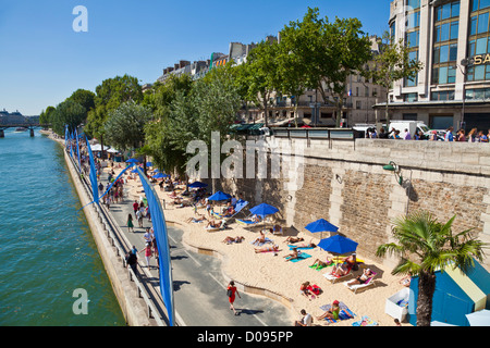 Paris plage or paris beach at the side of the River Seine Paris France EU Europe Stock Photo