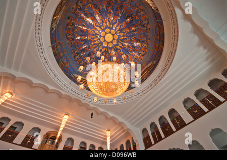 The Ornate and Decorative Dome and Chandelier Inside The Shri Guru Nanak Darbar Gurdwara Sikh Temple In Gravesend Kent UK Stock Photo