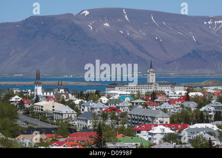 GENERAL VIEW OF REYKJAVIK CITY CENTRE AND THE KOLLAFJORDUR FJORD ICELAND Stock Photo
