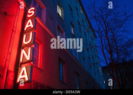 LUMINOUS SIGN FOR THE KOTIHARJU SAUNA AT NIGHT HELSINKI FINLAND EUROPE. A  neon sign for a public sauna in Sörnäinen, Helsinki, Finland Stock Photo -  Alamy