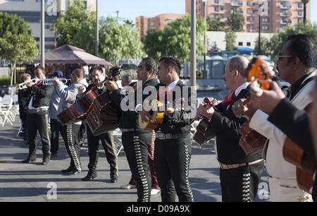 Nov. 20, 2012 - Los Angeles, CALIFORNIA, USA - Mariachi musicians gather at Mariachi Plaza in Boyle Heights, California, November 20, 2011, to honor the musicians patron Santa Cecilia..ARMANDO ARORIZO. (Credit Image: © Armando Arorizo/Prensa Internacional/ZUMAPRESS.com) Stock Photo