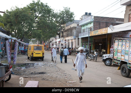 Main street in Achrol Village - Jaipur District, Rajasthan, India Stock Photo