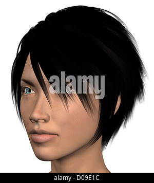 Young woman portrait on white background. 3d illustration design element.