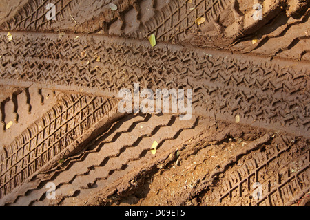 Tractor trail closeup on the soil Stock Photo