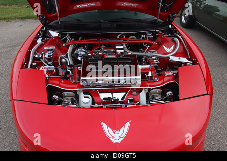 Auto- 1995 Pontiac Trans Am WS6. Engine customized with a lot of chrome. Stock Photo